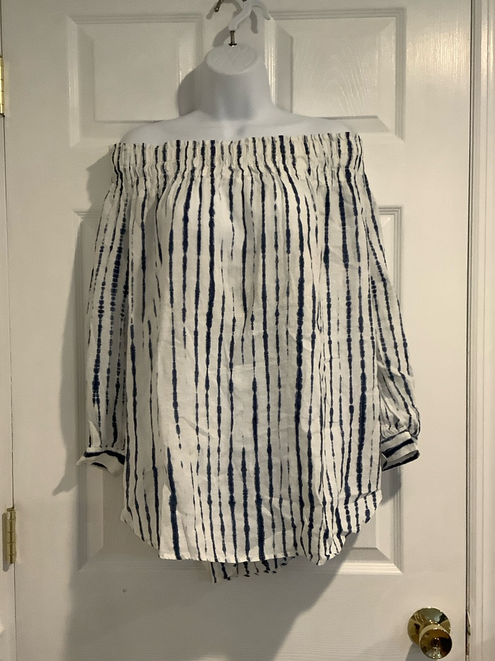 NWT POLO RALPH LAUREN Blue/White 100% Linen Coastal Grandma Beach Resort Top L